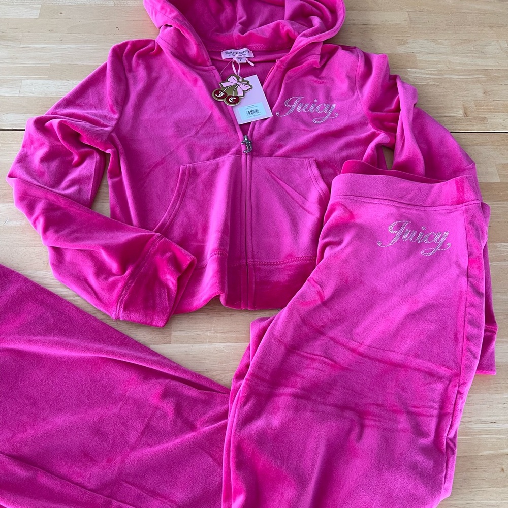 Juicy Couture Vixen Pink Velour Bling Y2K Style Tracksuit Large NWT!